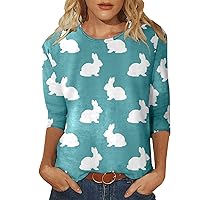 Happy Easter Tshirt for Women Funny Rabbit Graphic Print Cute Easter Egg Holiday Crew Neck Short Sleeve