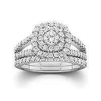 2.50 CT Moissanite Round Cut Double Halo Engagement Wedding Bridal Set In 14K White Gold & 925 Sterling Silver EF/VVS1