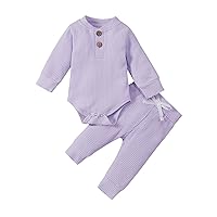Baby Boy Clothes 2PCS Winter Newborn Girl Costumes Unisex Infant Ribbed Outfits Solid Cotton Long Sleeve Tops Pants