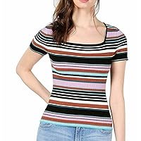 Womens Striped Ribbed Pullover Sweater