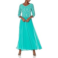 J Kara Women's Petite 3/4 Sleeve with Scallop Beaded Pop Over Gown