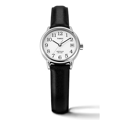 Timex Women's T2H331 Indiglo Leather Strap Watch, Black/Silver-Tone/White