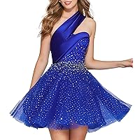 Women's Beaded Party Puffy Prom Dresses Short Sparkle Cocktail One Shoulder Homecoming Dresses