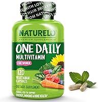 NATURELO One Daily Multivitamin for Women - Energy Support - Whole Food Supplement to Nourish Hair, Skin, Nails - Non-GMO - No Soy - Gluten Free - 120 Capsules | 4 Month Supply