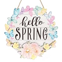 Hello Spring Sign Colorful Flowers Spring Decoration for Home Farmhouse Spring Door Decor Spring Flowers Hanging Sign Spring Welcome Wooden Sign
