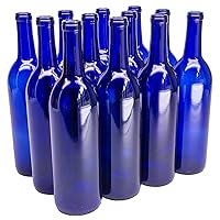 BLUE GLASS WINE BOTTLES Cobalt Bordeaux Style Case of 12 750ml Cork Finish New W5-CB