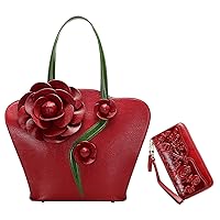 PIJUSHI Designer Floral Leather Tote Purses Shoulder Bag for Women Top Handle Satchel Handbag Bundle