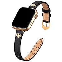 Slim Leather-Bands Compatible with Apple Watch Band 38mm 40mm 41mm Top Genuine Leather Band with Charms