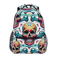 ALAZA Skull Bone Polka Dots Backpack Purse with Multiple Pockets Name Card Personalized Travel Laptop Book Bag, Size M/16.9 inch