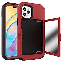 Case for iPhone 14/14 Pro/14 Pro Max/14 Plus, Soft Silicone Shockproof Wallet Case for Girl Women with Mirror, Card Slot Purse Anti-Fall Protective Case,Red,14 Pro 6.1