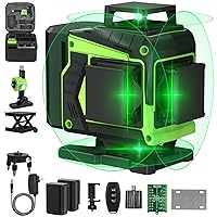 16 Lines Laser Level Self Leveling, 4x360°Professional 4D Green Cross Line laser Level for Construction and Picture Hanging with 2 Batteries, Adjustable brightness & Remote Control