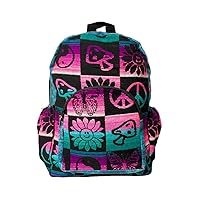 Hippie Pattern Large Backpack Trippy Print Adjustable Strap Cushioned Fashion Handmade Bag Boho Accessories (Teal/Hot-Pink)