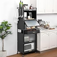 Kitchen Pantry Cabinet, 5 Tiers Freestanding Buffet Cupboards Sideboard with Brakeable Casters, Kitchen Pantry Storage Cabinet for Kitchen, Living Room and Dinning Room