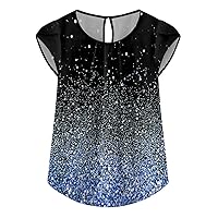 Clothes Women Trendy Outfits Peplum Tops for Women 2024 Summer Casual Fashion Print Bohemian Loose Fit with Short Sleeve Round Neck Shirts Blue Small