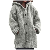 Women 2023 Winter Warm Sweater Hooded Coats Oversized Open Front Button Down Thicken Hoodies Casual Sweaters Outwear