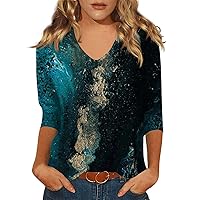 Going Out Tops for Women,Women's 3/4 Sleeve Shirt 2023 Casual Solid Color/Floral Print Fall Shirt V Neck Top Loose Pullover