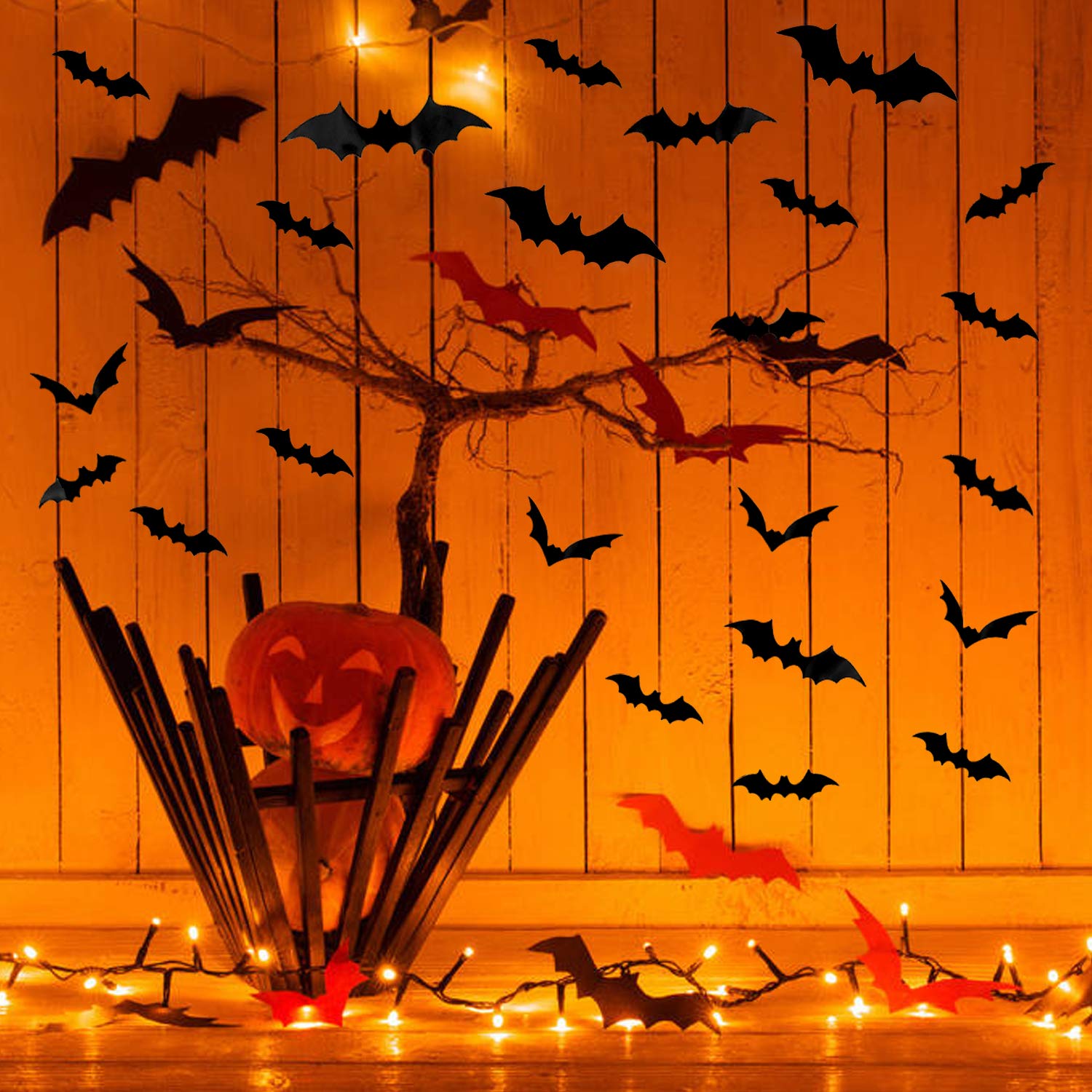 DIYASY Bats Wall Decor,120 Pcs 3D Bat Halloween Decoration Stickers for Home Decor 4 Size Waterproof Black Spooky Bats for Room Décor