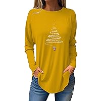 Women's Christmas Shirts Funny Tree Graphic Tunic Tops Cute Long Sleeve Crewneck Tees Tops Lightweight Casual Blouse