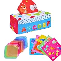Baby Tissue Box Toys Baby Essentials Toys Boy Girl Gifts Infant Newborn Sensory Toys for 0 3 6 9 12 Months 1 One Year Old, Montessori Toys for Babies 6-12 Months, Learning Educational Crinkle Toys