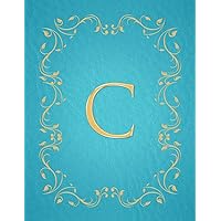 C: Modern, stylish, capital letter monogram ruled notebook with gold leaf decorative border and baby blue leather effect. Pretty and cute with a ... use. Matte finish, 100 lined pages, 8.5 x 11.