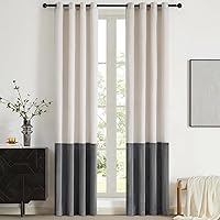 Color Block Window Curtains Panels 84 inches Long Cream Ivory Grey Velvet Farmhouse Drapes for Bedroom Living Room Darkening Treatment with Grommet Set of 2