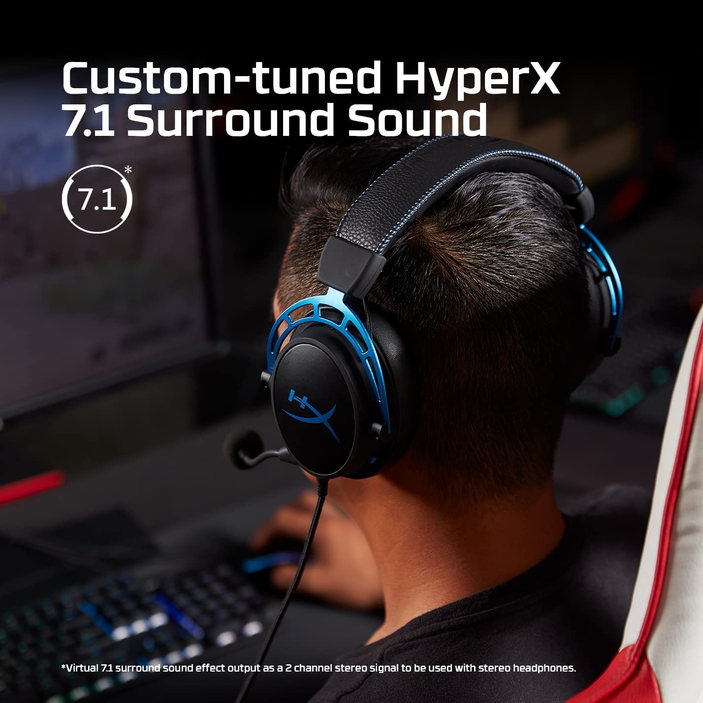 HyperX Cloud Alpha S - PC Gaming Headset, 7.1 Surround Sound, Adjustable Bass, Dual Chamber Drivers, Chat Mixer, Breathable Leatherette, Memory Foam, and Noise Cancelling Microphone - Blue