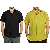 LA LEELA Men's Solid Short-Sleeve Hawaiian Casual Shirts Standard Solid Short-Sleeve Casual Shirts 3XL Black_Brown