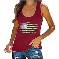 Womens Tank Tops Fourth of July Tops American Flag Graphic Sleeveless Shirts Summer Workout Vest Scoop Neck Tanks 4Th of July Women Shirts Selling!