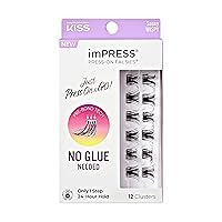 KISS imPRESS False Eyelashes, Lash Clusters, Falsies, Sassy Wispy', 12mm-14mm, Includes 12 pieces of pre-bonded lashes, Contact Lens Friendly, Easy to Apply, Reusable Strip Lashes