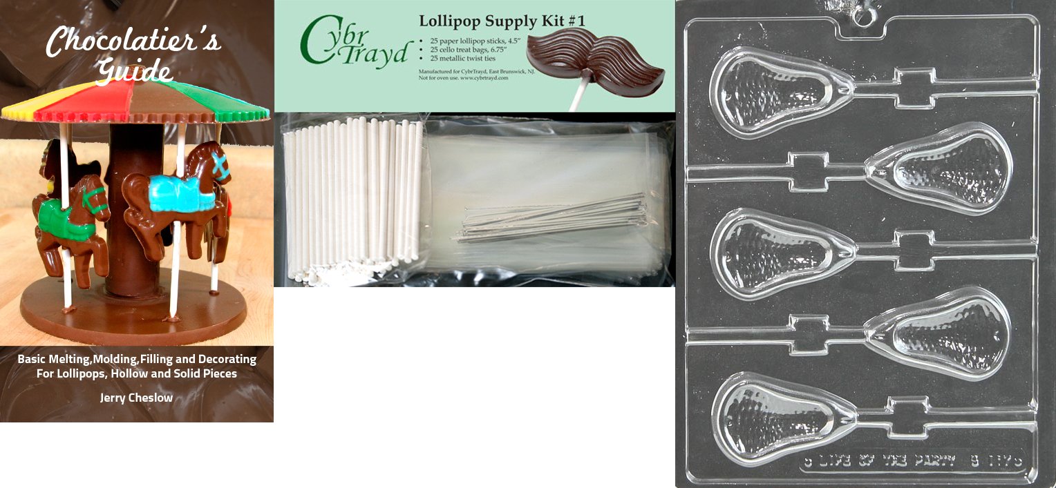 Cybrtrayd Large Lacrosse Lolly Chocolate Mold with Lollipop Supply Bundle, Includes 25 Lollipop Sticks, 25 Cello Bags and 25 Silver Twist Ties