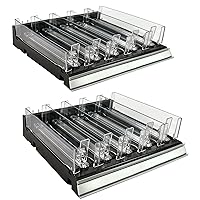 Azar Displays 225830-TALL-BLK Adjustable Tall Divider Bin Cosmetic Tray with Pushers - Customize Slot Size to Product, Black 2-Pack