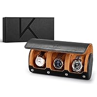 KENARK KW6M PLUS-BK Travel Watch Case for 3 Watches - Scratch-Resistant Watch Roll - Luxury Watch Box - Watch Storage Bag (Black)