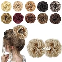 MORICA 1PCS Messy Hair Bun Hair Scrunchies Extension Curly Wavy Messy Synthetic Chignon for Women (Ash Blonde & Bleach Blonde#)