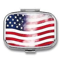 American Flag and Stars Print Pill Box 2 Compartment Metal Pill Organizer Travel Small Pill Case for Pocket Purse and Travel Gifts