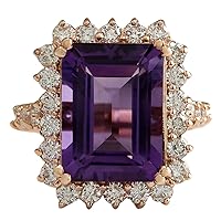 8.07 Carat Natural Violet Amethyst and Diamond (F-G Color, VS1-VS2 Clarity) 14K Rose Gold Cocktail Ring for Women Exclusively Handcrafted in USA