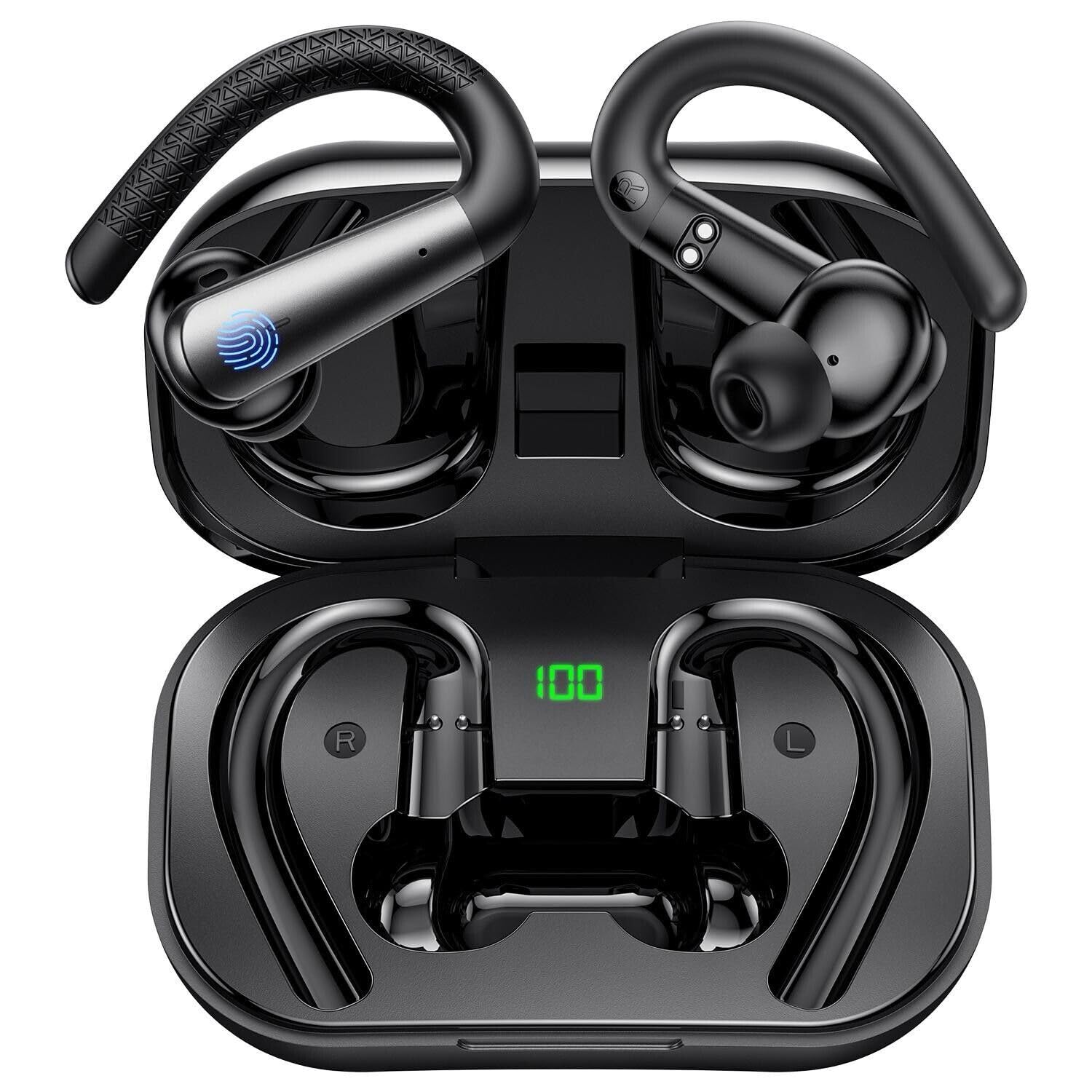 for Samsung Galaxy A13 5G Bluetooth Headphones with Earhooks Waterproof IPX6 Over The Ear Wireless Sports Workout Earbuds with LED Display for Gym Running Exercise Fitness with Mic