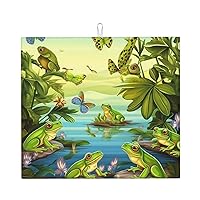 Summer Butterflies Lake Water Dish Drying Mat Absorbent Microfiber Dishes Drainer Mats for Kitchen Counter Dish Draining Mat Heat Resistant Dish Rack Mat with Non-slip Rubber Backed