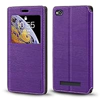 Xiaomi Redmi 4A Case, Wood Grain Leather Case with Card Holder and Window, Magnetic Flip Cover forXiaomi Redmi 4A (Purple)