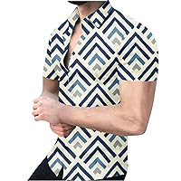 Camisa geométrica de Manga Corta para Hombre,solapa sin posicionamiento 3D,hawaianas informales botones para vacaciones