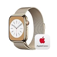 Apple Watch Series 8 [GPS + Cellular 45mm] Smart Watch w/ Gold Stainless Steel Case with Gold Milanese Loop with AppleCare+ (2 Years)