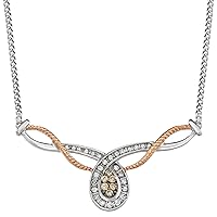 1/3 CTTW Mother's Day Gift For Her White & brown Diamond pendant featuring criss cross & pear center shaped Pendant crafted in Sterling Silver & Rose Gold Plated Silver,Ideal for Women, Girls, Adult.