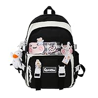 Kawaii Backpack with Kawaii Pin and Accessories, Cute Backpack Daypack Bookbag Daily Use Women Men Hiking Travel (black)