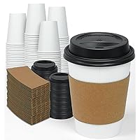 Ginkgo [100 Pack 12 oz Disposable Thickened Paper Coffee Cups with Lids and Sleeves, To Go Hot Coffee Cups for Home, Office, Wedding and Cafes