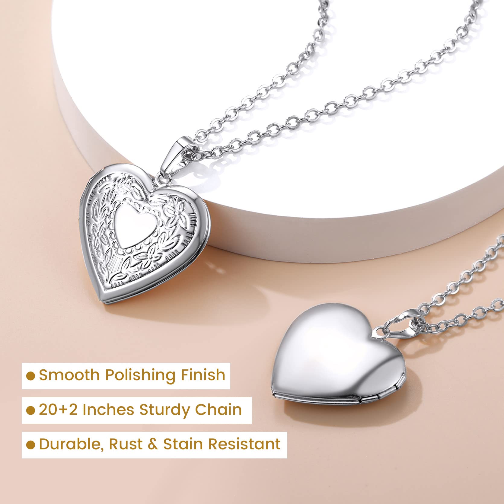 GOLDCHIC JEWELRY Heart Locket Necklace for Women, 18K Gold Plated/Platinum Plated/Rose Gold Flower/Tree of Life Memorial Photo Locket Necklace with Picture with 20”+2” Chain, with Gift Box