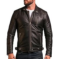 Men's Vintage Leather Jacket - Fashionable Cafe Racer Genuine Lambskin Leather.