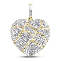 The Diamond Deal 10kt Yellow Gold Mens Round Diamond Fractured Broken Heart Charm Pendant 1-1/2 Cttw