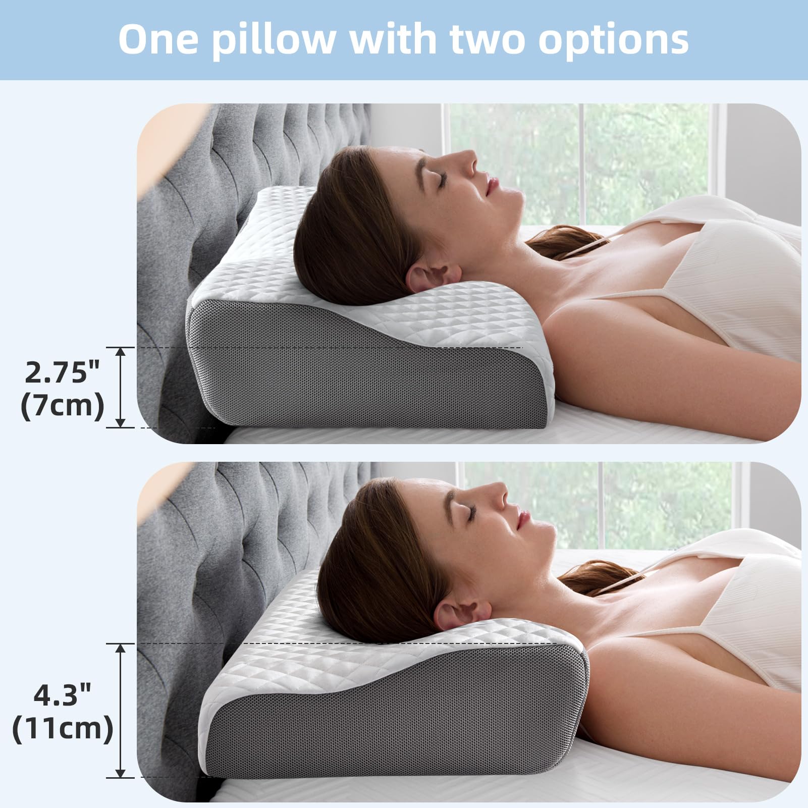 NOFFA Pillow with Neck Support for Sleeping,Cervical Pillow for Side Sleepers,Cooling Gel Memory Foam Neck Pillow,Contoured Pillow,Cervical Spine Pillow