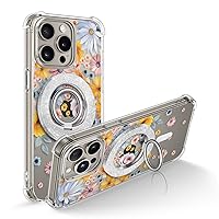 GVIEWIN Bundle - Compatible with iPhone 15 Pro Max Case (Flower Rain/Colorful) + Magnetic Phone Ring Holder (Silver)