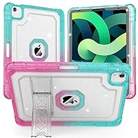 for iPad Air 5th Generation Case, iPad Air 4 Case, Cute iPad Air Case 4th/5th 10.9 inch 2020/2022 with Pencil Holder/Stand, Hard Sturdy Slim Air 5 Cover for Girls Women(Glitter Teal to Pink)