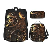 Cool Steampunk Gears 3 Pcs Print Backpack Sets Casual Daypack with Lunch Box Pencil Case for Women Men